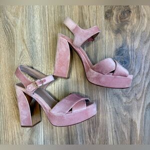 Tory Burch Pink Suede Platform Block Heel Sandals